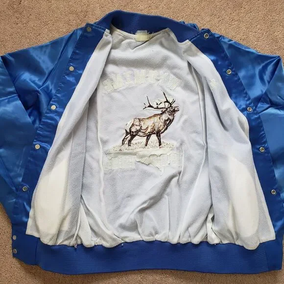 Vintage 90s Wyoming Elk Club 1990 Size S-M Mens Lightweight Royal Blue Jacket - Picture 7 of 9